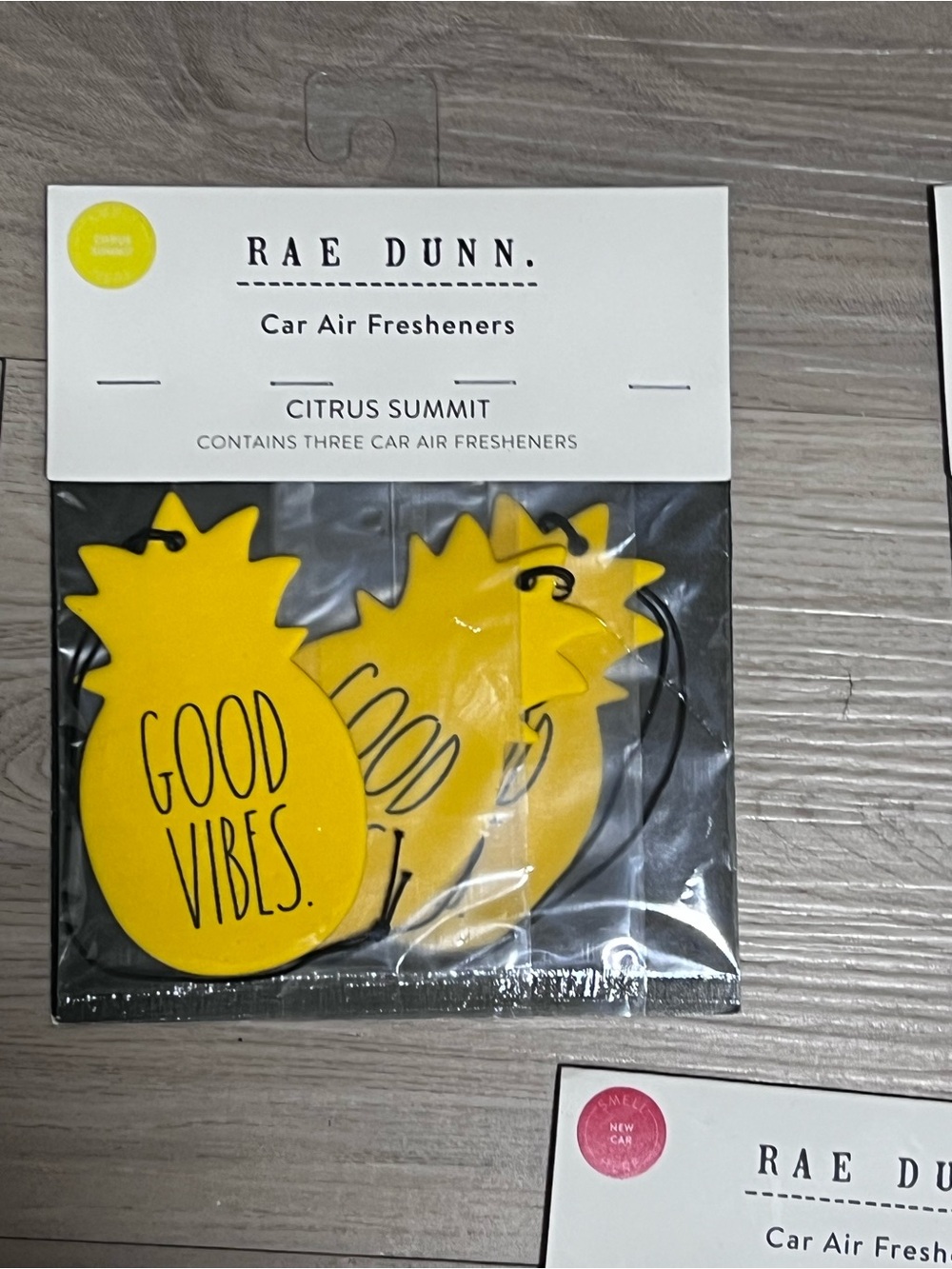Rae Dunn Car Air Fresheners 3 Packs 9 Total Good Vibes Love New Car NEW - Picture 3 of 5
